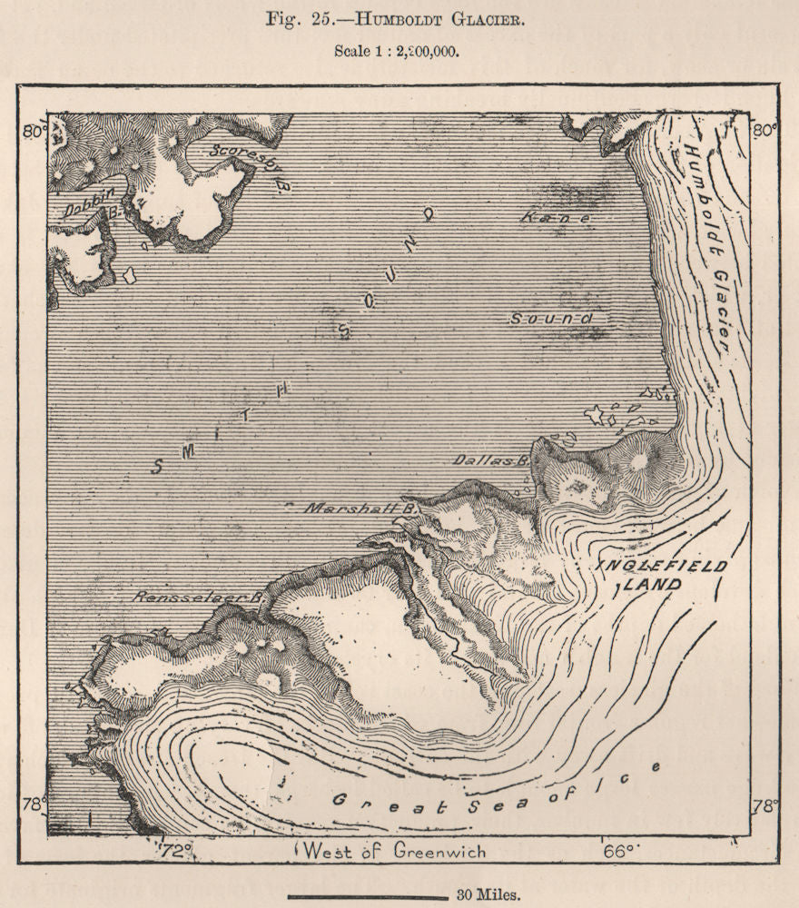 Humboldt Glacier. Greenland 1885 antique vintage map plan chart